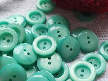 Lot 14 boutons vintage vert eau/bleu à trou 1,6 cm ref 3527