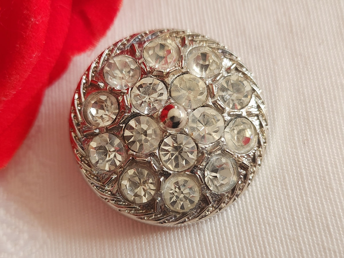 Gros bouton acrylique argenté avec strass en verre pied 2,8 cm ou 28 mm G7J