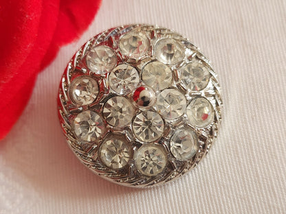 Gros bouton acrylique argenté avec strass en verre pied 2,8 cm ou 28 mm G7J