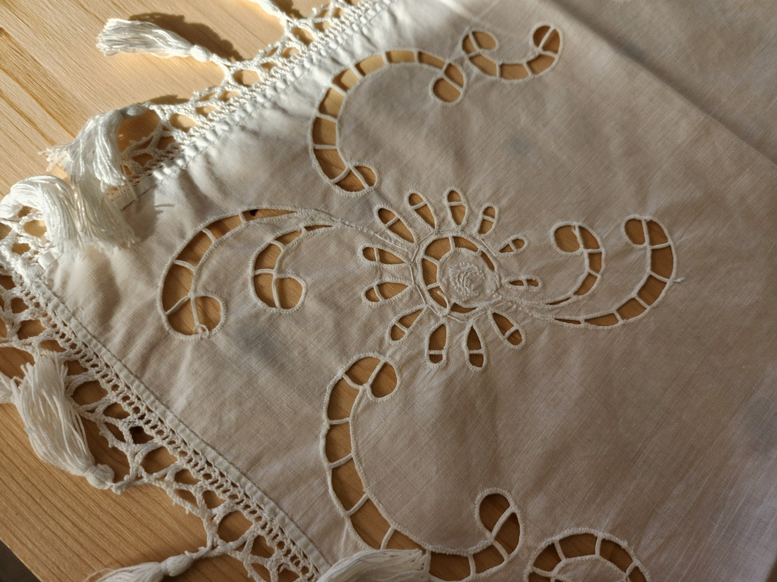 Superbe abat jour ancien ouvrage de dame dentelle broderie frange B5