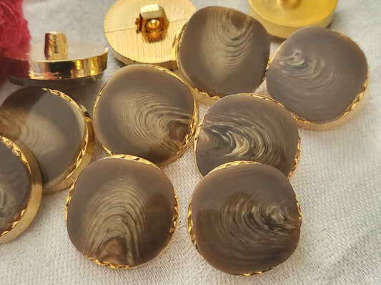 Lot 6 boutons vintage kitch doré marbré marron 2 cm à pied  ref 626