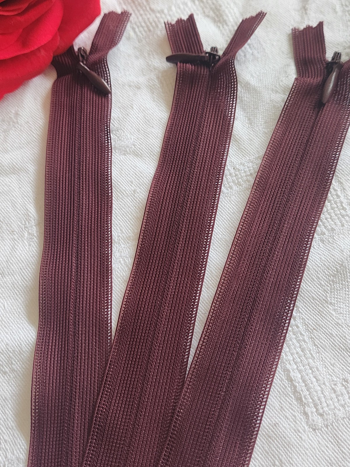 Lot 3 fermeture éclair 20 cm jaune prune/marron non- séparable A36 création