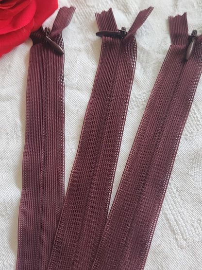 Lot 3 fermeture éclair 20 cm jaune prune/marron non- séparable A36 création