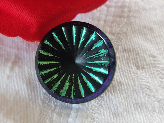 Bouton vintage en verre bleu noir pétrole  2,1 cm D17F