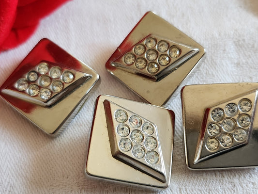 Lot 4 gros boutons acrylique argenté strass en verre pied 21 mm ref 6561