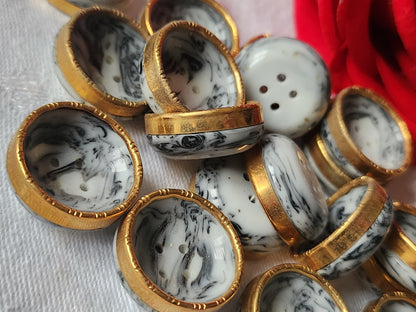Lot 6  boutons vintage gris moucheté doré superbe 2,1 cm  ref 2065