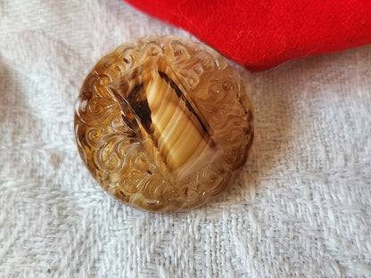 Gros bouton ancien  en verre camaieu marron  2,2 cm pied D17N