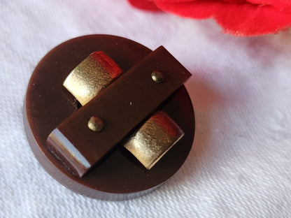 Gros bouton ancien ornement métal collection  marron  2,6 cm G2O