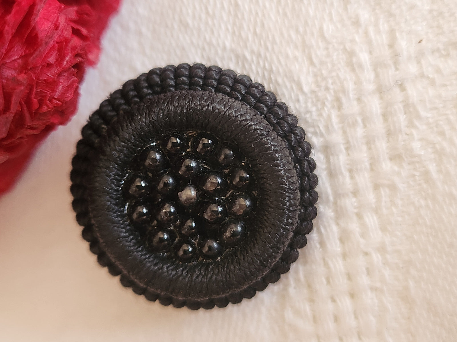 Gros bouton ancien noir passementerie vintage coeur perlé 2,5 cm G16S