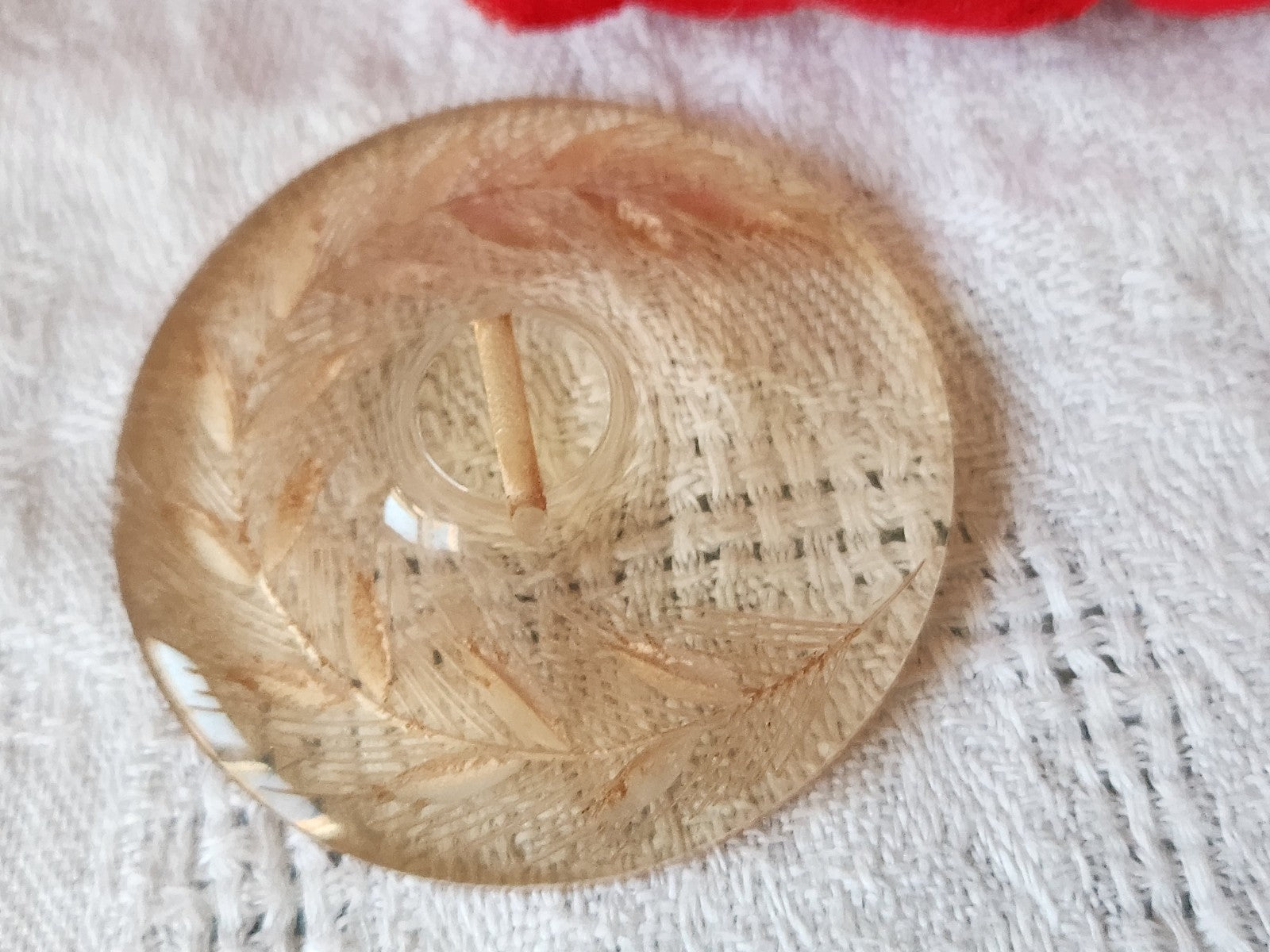 Gros bouton ancien lucite plexis épis de blé à pied  4 cm ref 3862
