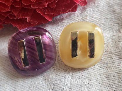 Duo boutons anciens en verre motif sable violet  1,6  cm collection D15H