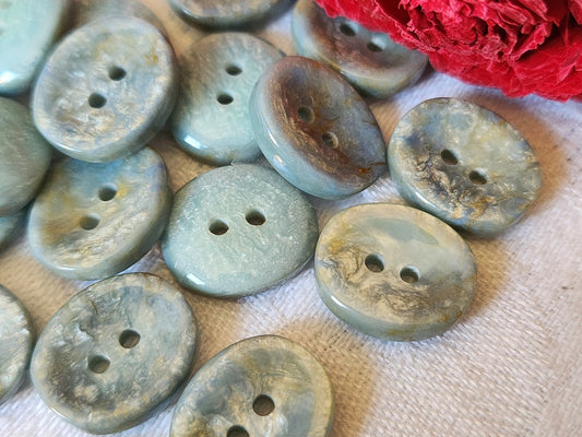 Lot 20 boutons vintage  bleu moucheté ovale  1,2 sur 1,4 cm ref 5236