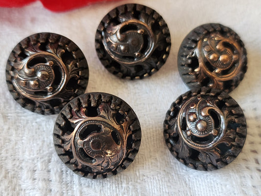 Lot 5  bouton vintage en métal cuivré ajouré superbe 1,7 cm ref 5937