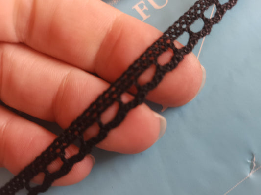 Dentelle vintage bordure  noir satiné 5 mètres sur 0,8 cm B6