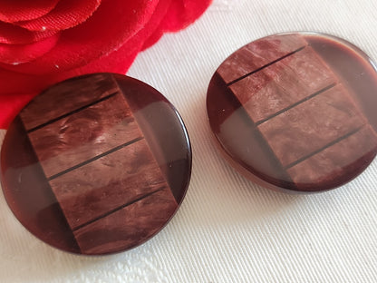 duo gros boutons vintage inclusion lie de vin e pied  3,3 cm ref 6377