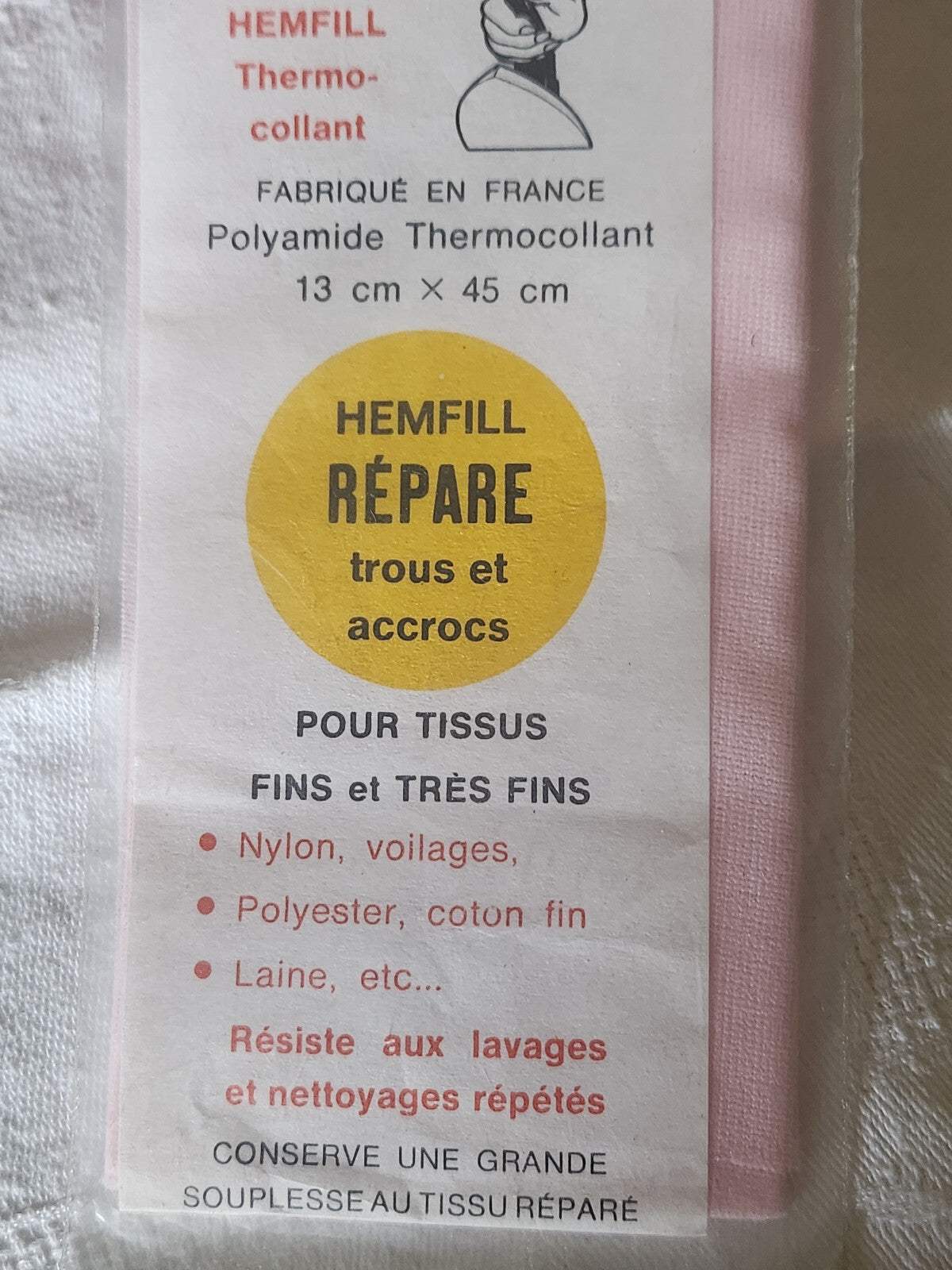 Hemfill Vintage ancien "répare trous et accroc" tissus fins rose thermocollant