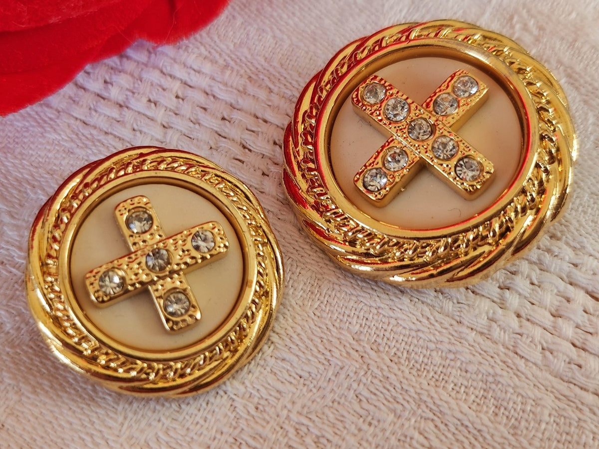 Duo boutons acrylique doré avec strass en verre pied 3 cm et 2,5 cm gros G18P