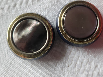 Duo boutons vintage bleu avec cabochon en nacre pied 2,2 cm D10B