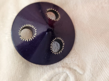 Bouton ancien bleu ajouré pied laiton gros 2,8 cm ref 5965