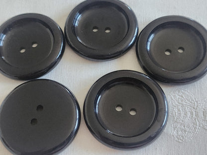 Lot 5 énormes boutons vintage noir XXL à trous 4,1 cm ref 6184