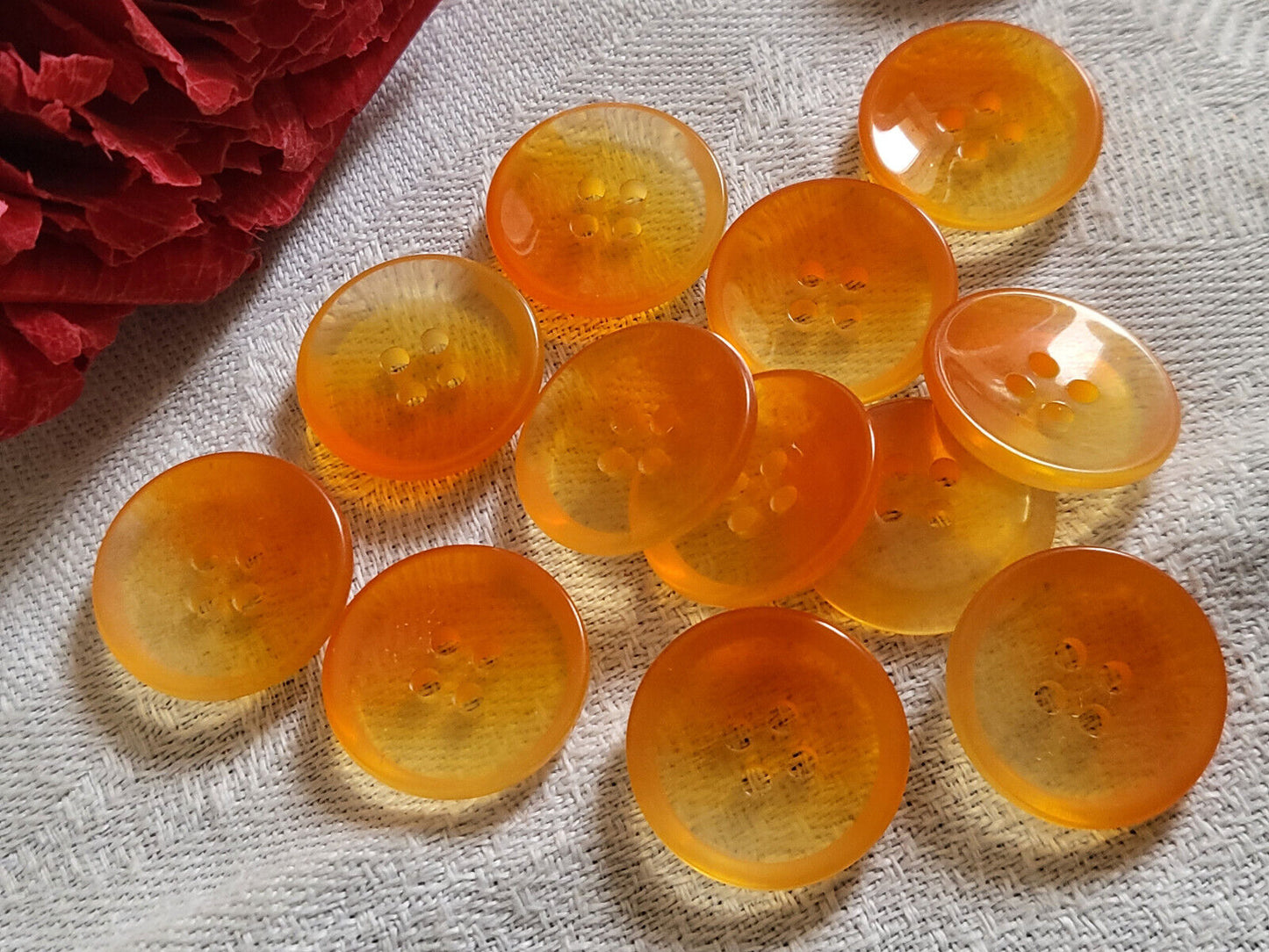 Lot 11 boutons vintage orange jaune dégradé transparent 1,8 cm ref 1521