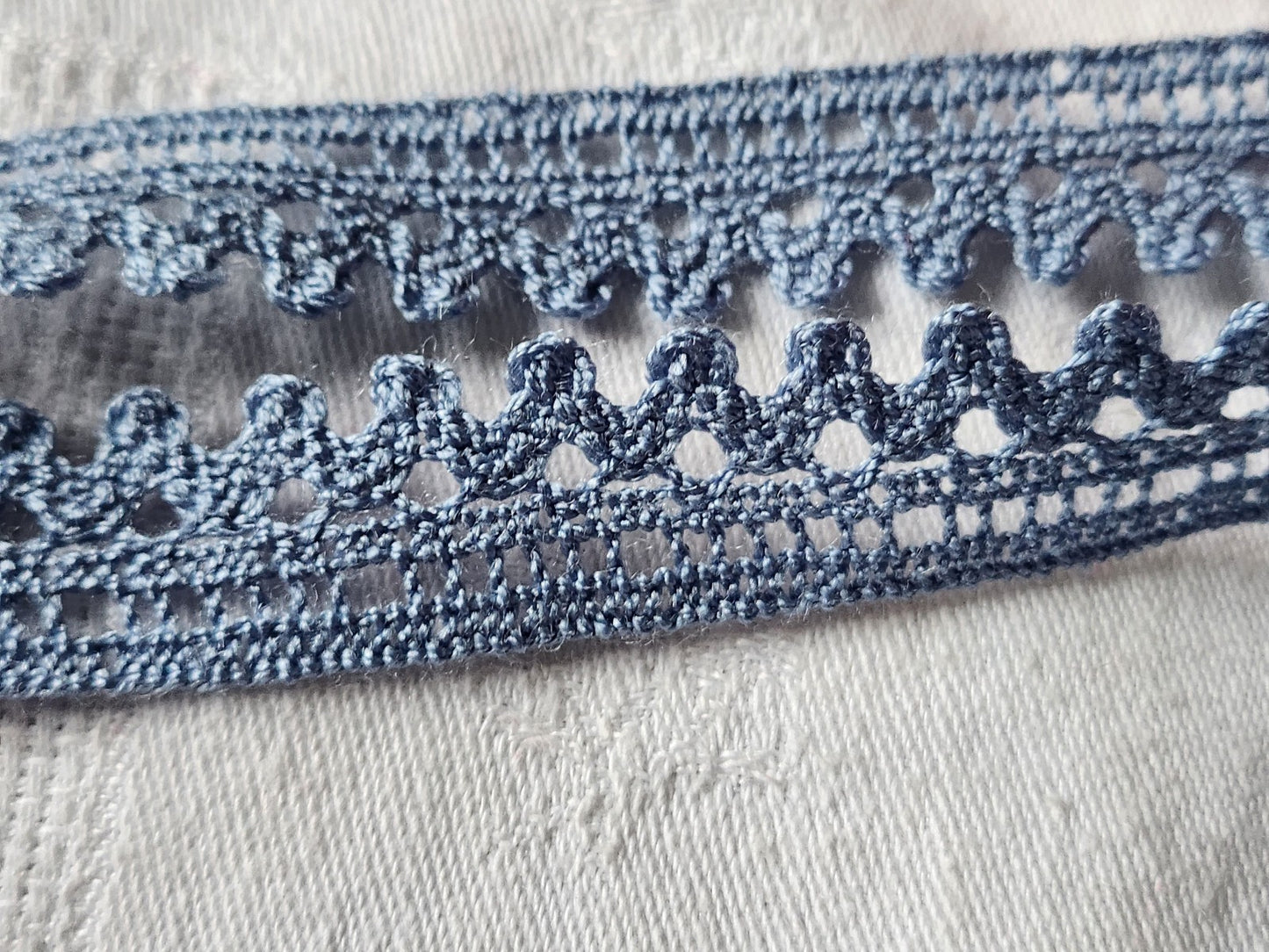 Dentelle vintage bleu gris coton 3 métres sur 1,7 cm A6