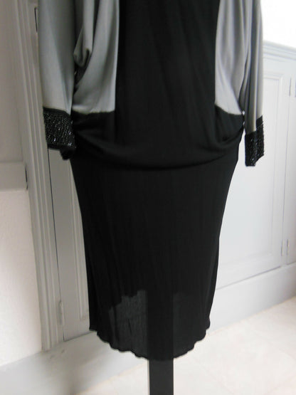 Pur vintage robe année 80 gris noir perle en verre T38/40  B4