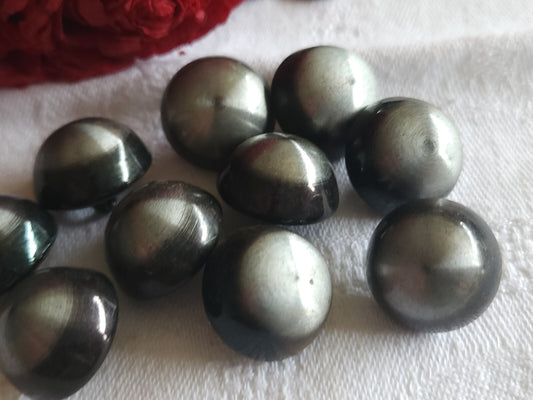 Lot 10 boutons vintage en métal argenté noir bombé superbe 1,7 cm ref 5272
