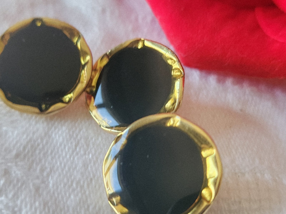 Trio boutons vintage en métal doré noir lumineux pied 1,7 cm G17O