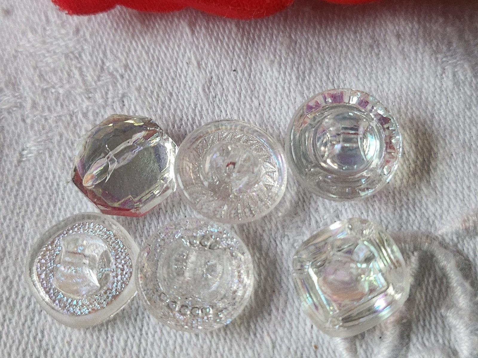 Lot 6 boutons anciens en verre mordoré rose panaché 1,2/1,3 cm ref 2109
