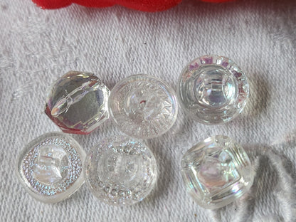 Lot 6 boutons anciens en verre mordoré rose panaché 1,2/1,3 cm ref 2109