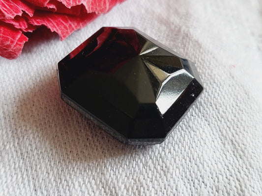 Bouton ancien en verre noir facette carré lumineux 1,9 cm D10D