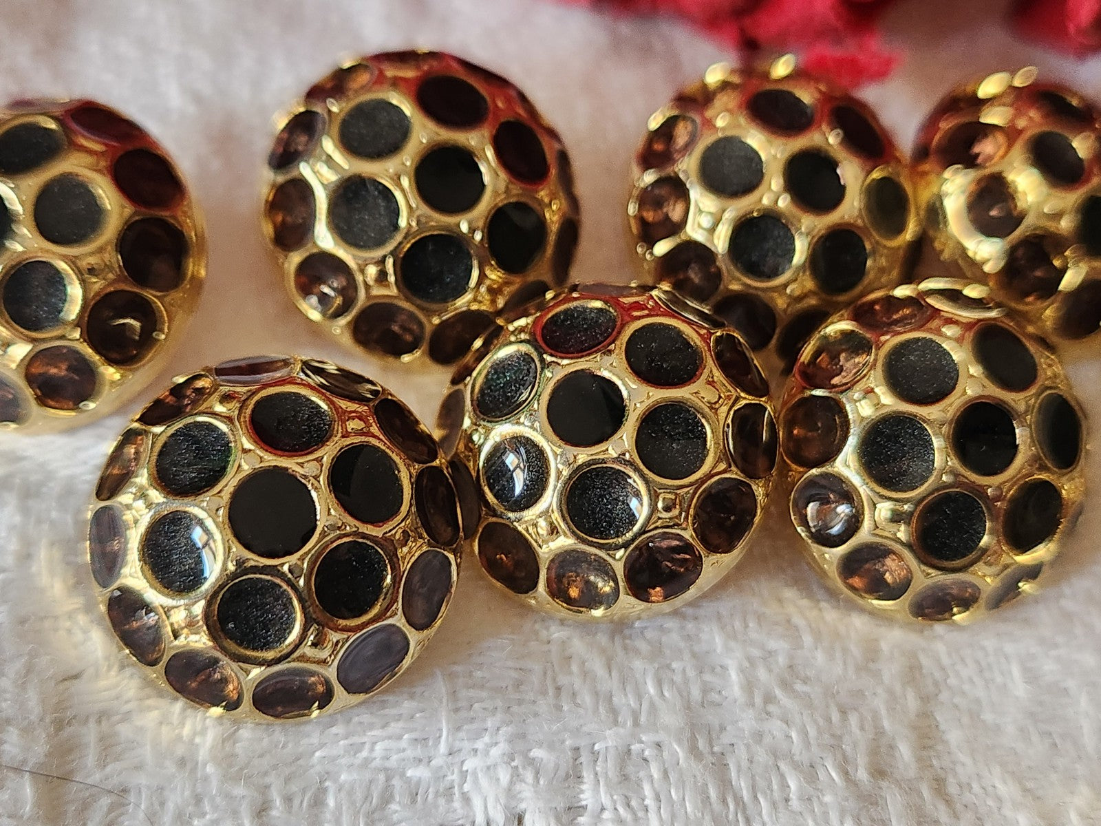 Lot 6 boutons vintage métal doré effet strass gris marron 1,6 cm ref 2980