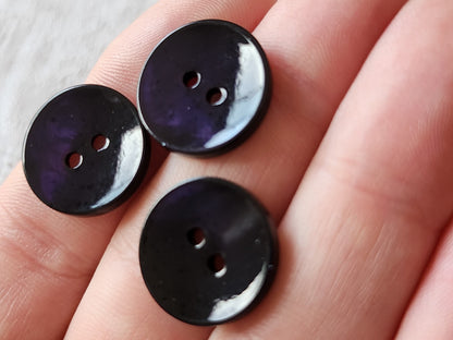 Lot  12 boutons vintage en nacre bleu quasi noir trous 1,7 cm ou 17 mm ref 4011