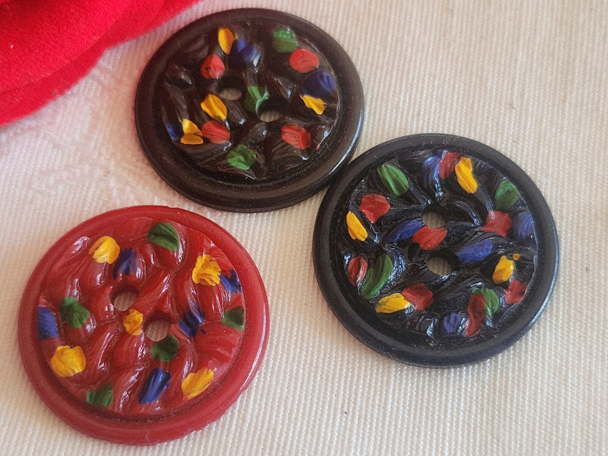 Trio boutons vintage peint texturé 2,7 cm ou 27 mm trous ref 6270