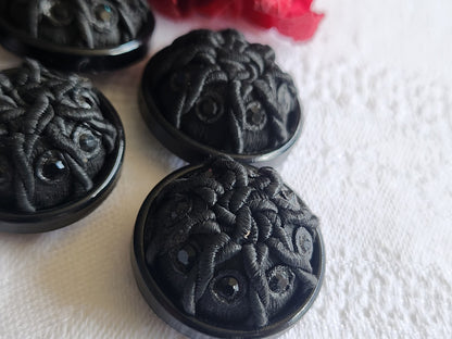 Lot 6 boutons vintage noir  passementerie strass resine 2,4 cm ref 1401