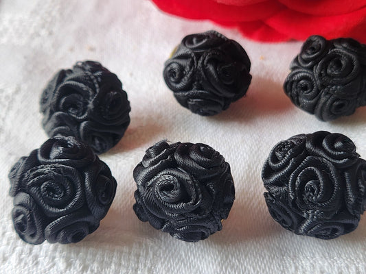 lot 6 boutons vintage noir passementerie fleur pied 1,8 cm ref 3554