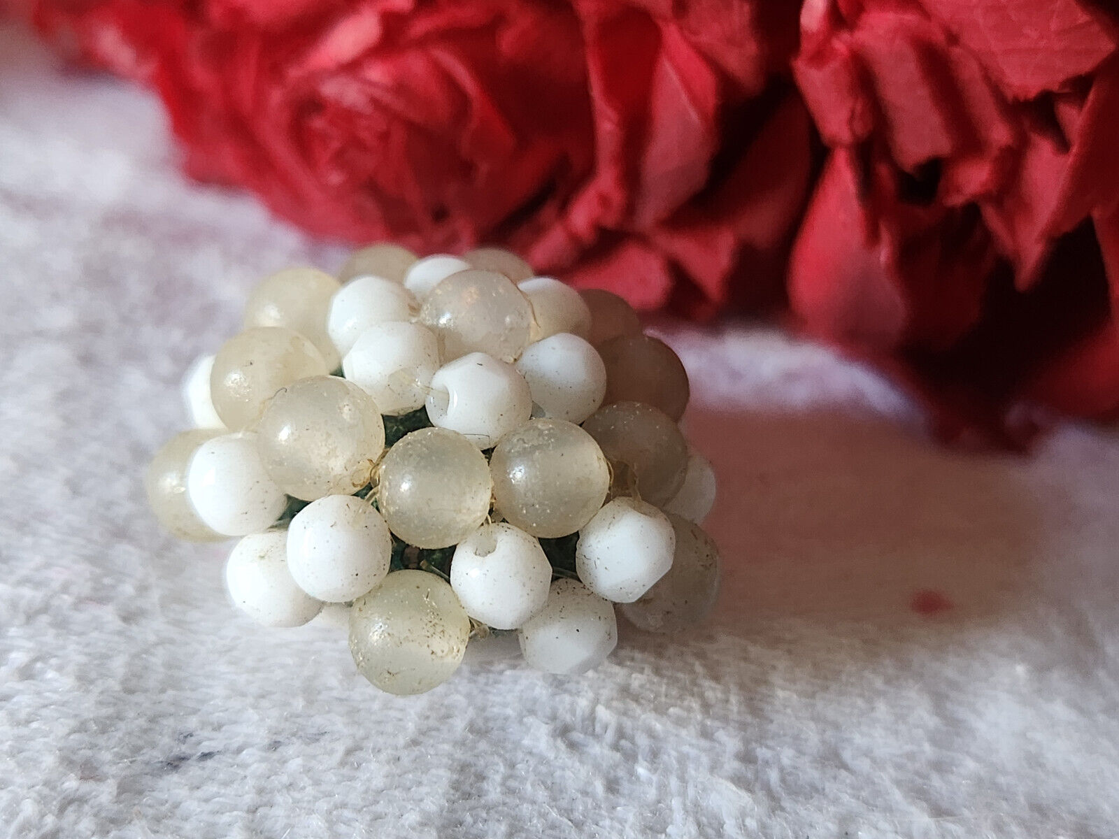Bouton vintage  torsade perle en verre bijoux parurier 2,5 cm G7K