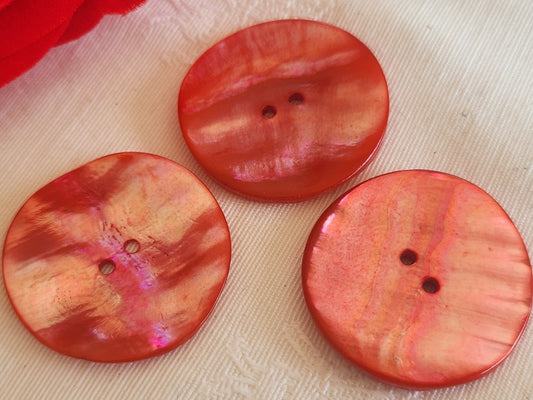 Trio gros boutons vintage en nacre rose flashy 3,2 cm ou 32 mm G3T