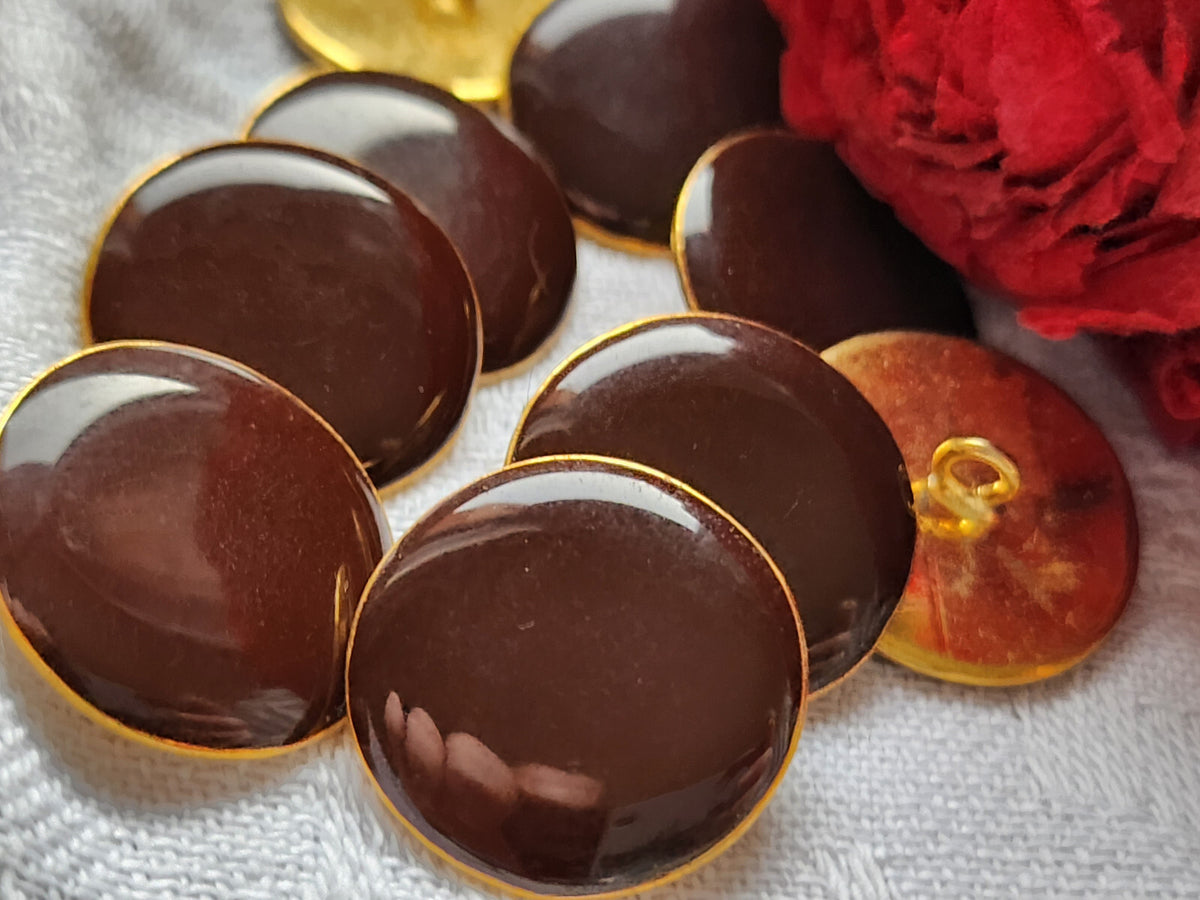 lot 8 boutons vintage en métal cabochon marron lourd  2 cm ref 3307