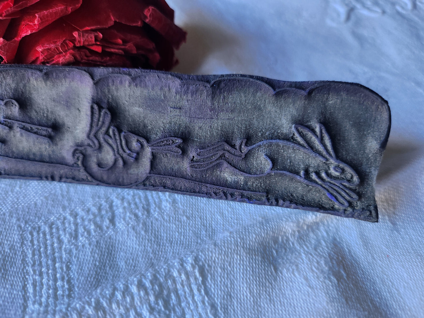Tampon ancien sans support frise broderie collection chasse fusil  n°26