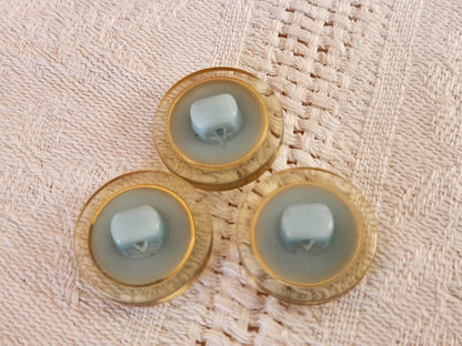 Trio  boutons vintage bleu doré siglé pied 1,7 cm 17 mm D17M