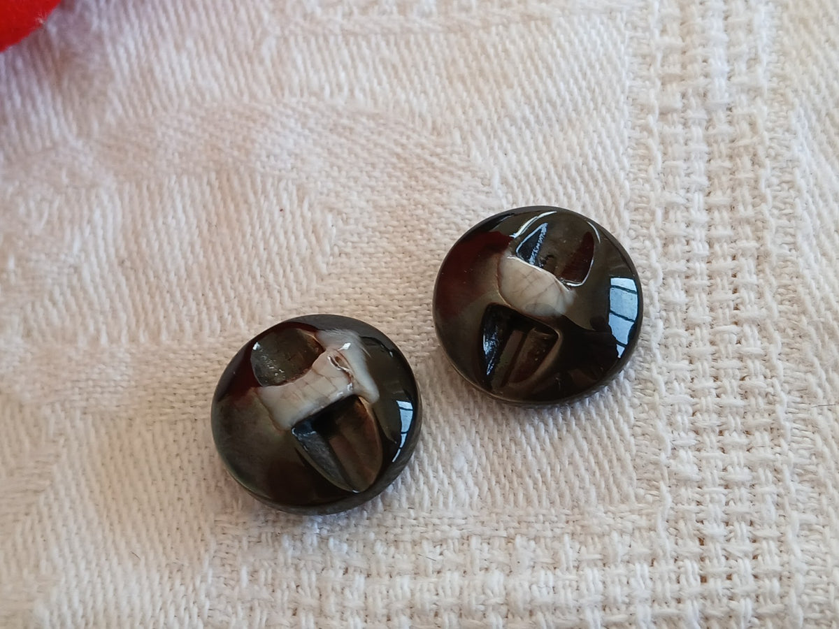 duo petits boutons anciens en nacre avec strass gris 1,4 cm ou 14 mm D14B