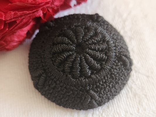 Gros bouton ancien en passementerie noir superbe 3,3 cm D17M