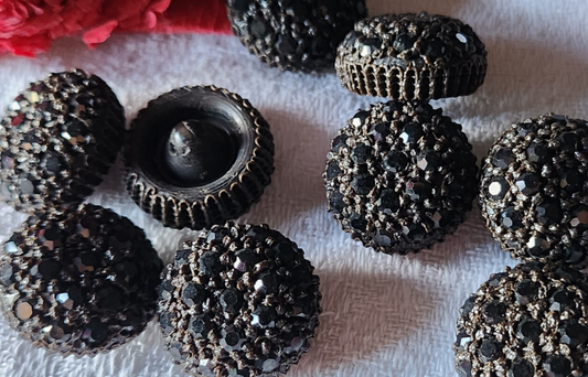 Lot  6 boutons vintage parurier resine strass  marron bombé  1,8 cm ref 3454