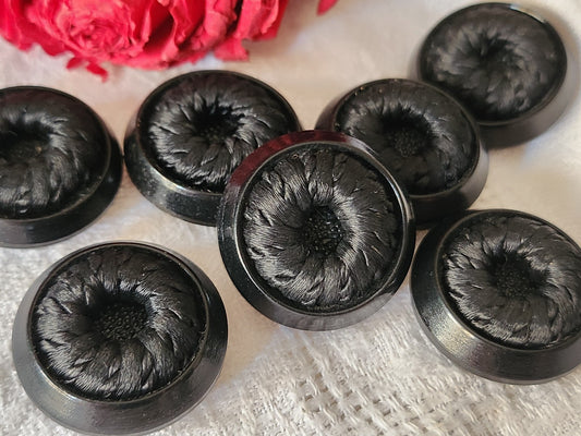 Lot 6 gros boutons anciens passementerie noir pied perlé  2,7 cm ref 2918