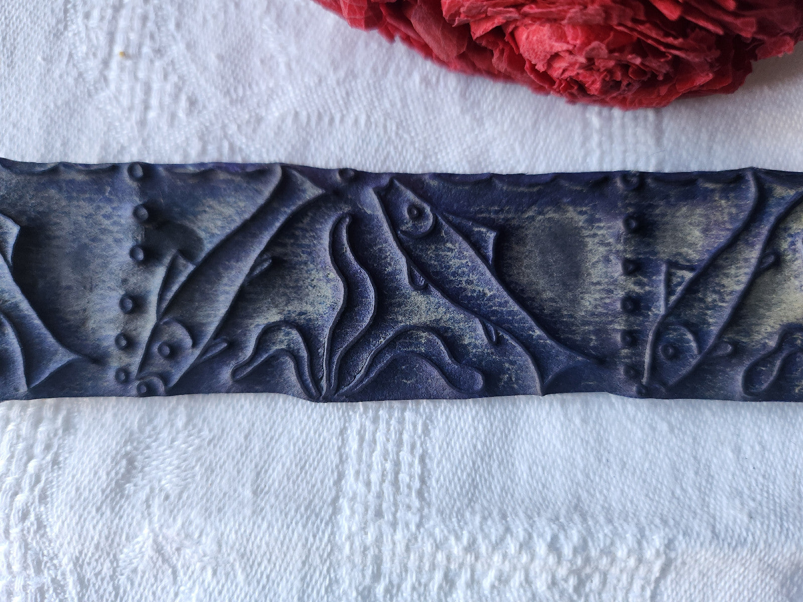 Tampon ancien sans support frise broderie collection peche poisson  n°28