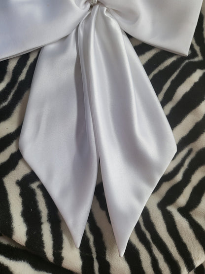 Gros noeud en tissu blanc satiné année 90 couture mariage recup B4