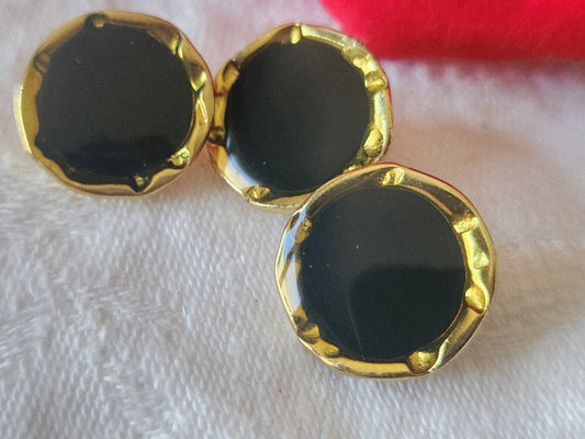 Trio boutons vintage en métal doré noir lumineux pied 1,7 cm G17O