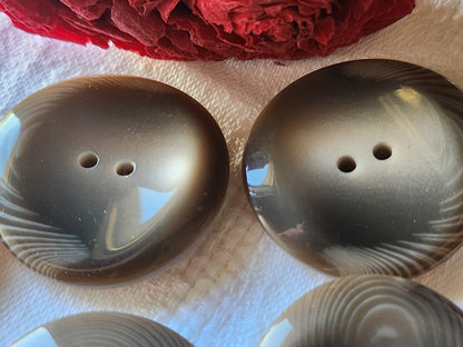 Lot 6 énormes boutons vintage marron cambré 3,4 cm trous ref 2448